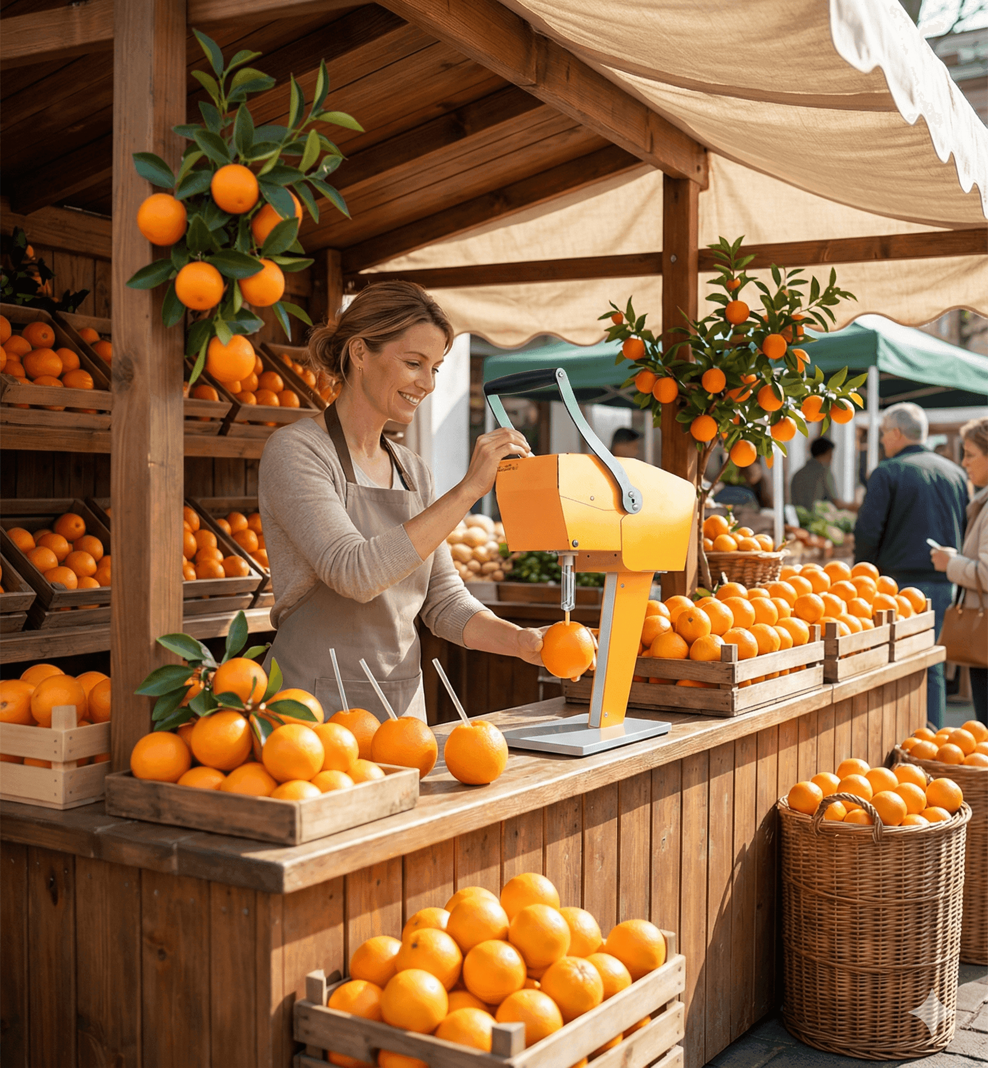 Orangenstand 2.0: Frischsaft direkt aus der Frucht